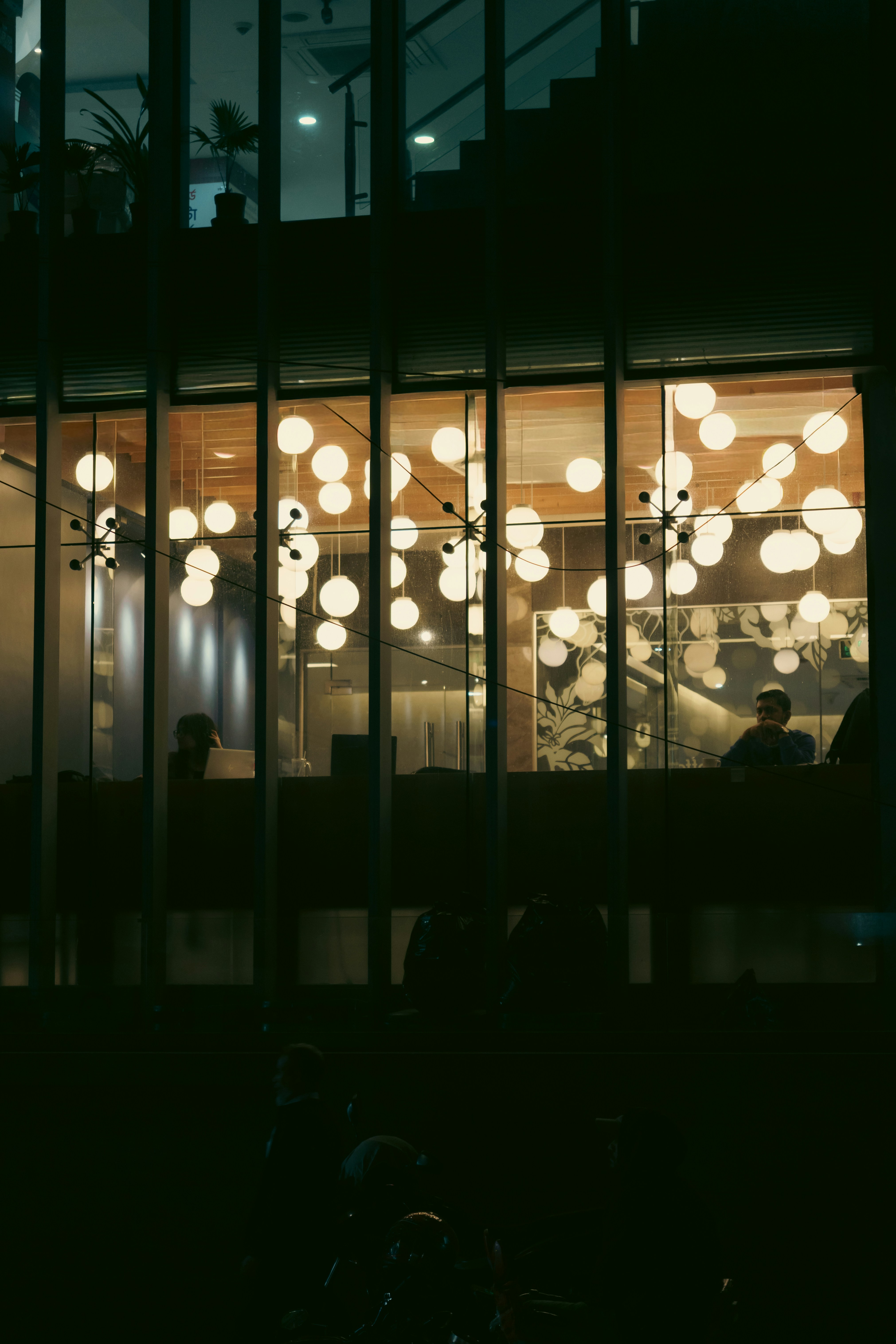 Lit office building at night